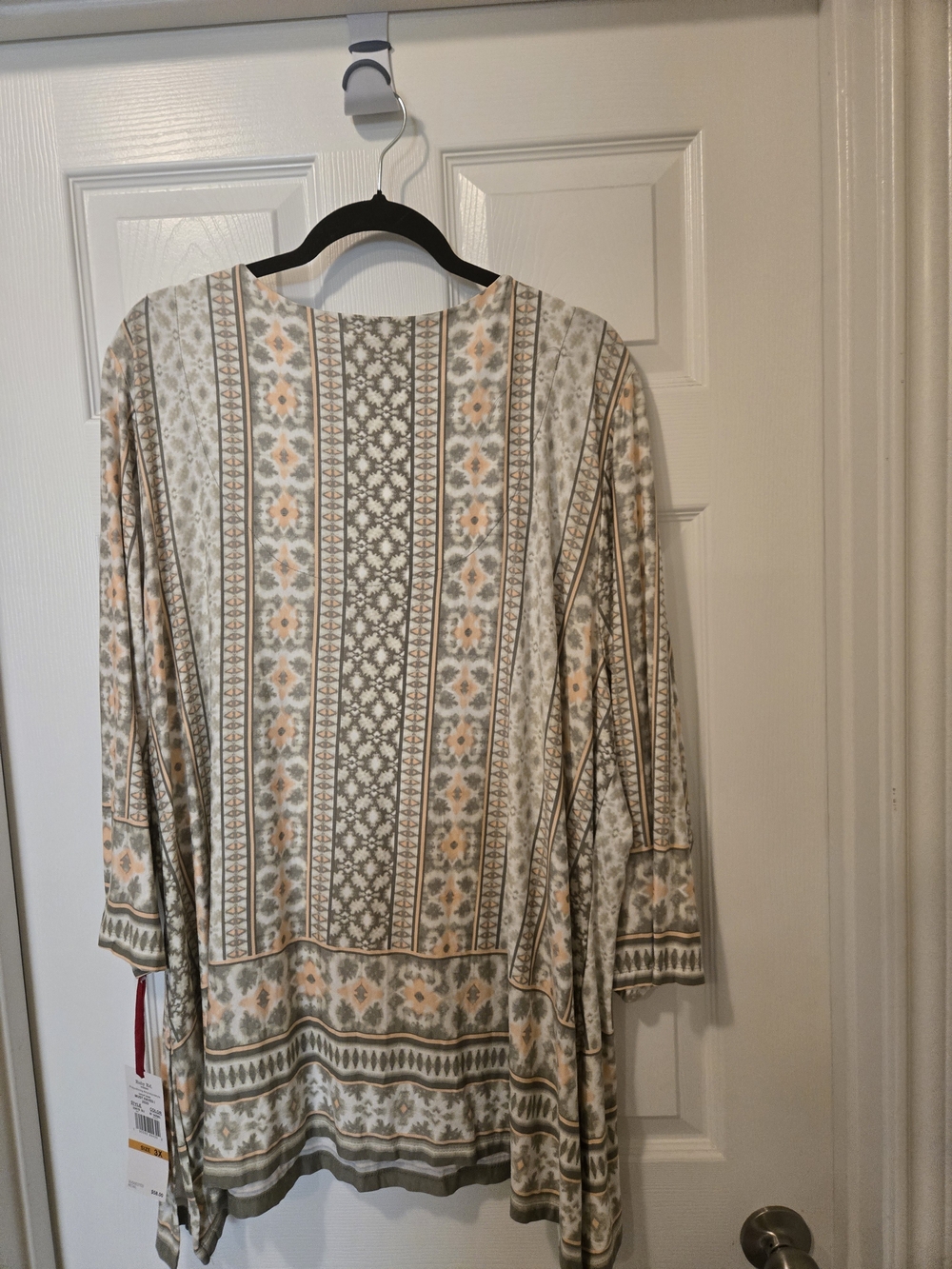 Ruby Rd. Cream, Olive & Peach Patterned Boho Blouse - Picture 9 of 9